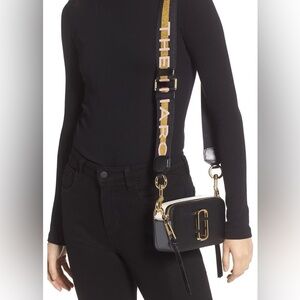 Marc Jacobs Black Snapshot Camera Bag with Gold Hardware and Logo Strap